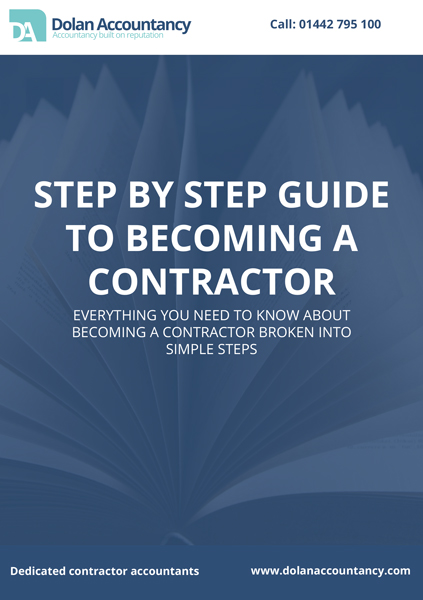 Document cover stated "step by step guide to becoming a contractor. Photo background of open book with blue colour overlay.